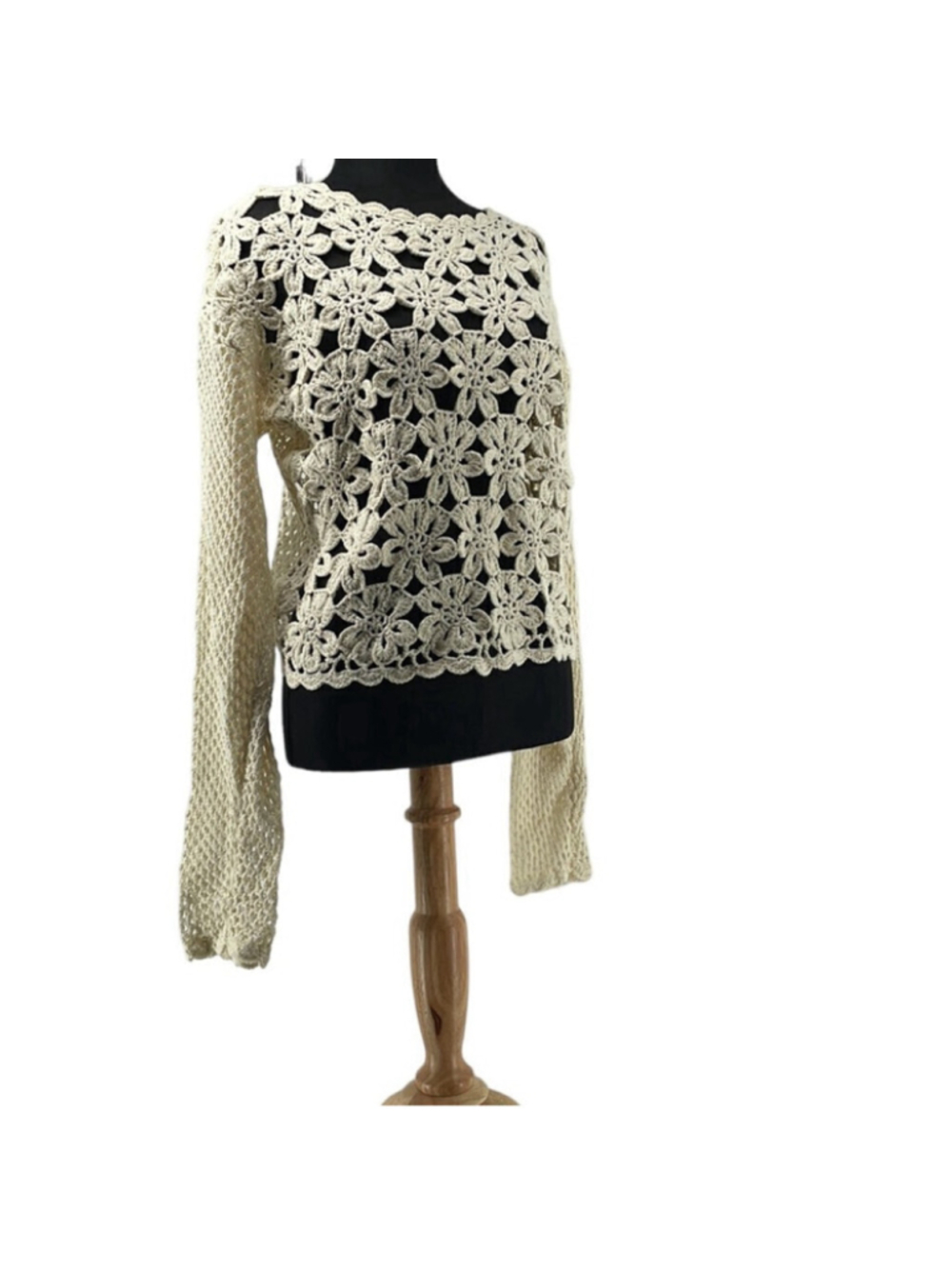 White Crow crocheted top long sleeve boho hippie summmer beach shirt sz lg
